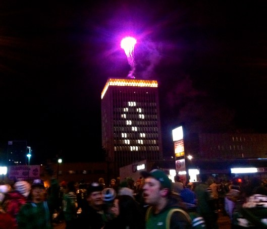 fireworks on top of City Hall from the Green Mile